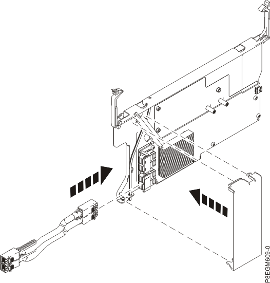 Reconnect front SAS cables (cover shown in figure is not used on C14 adapter)
